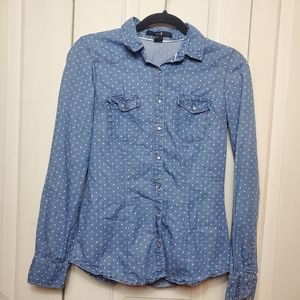 Forever 21 blue polka dot button down shirt